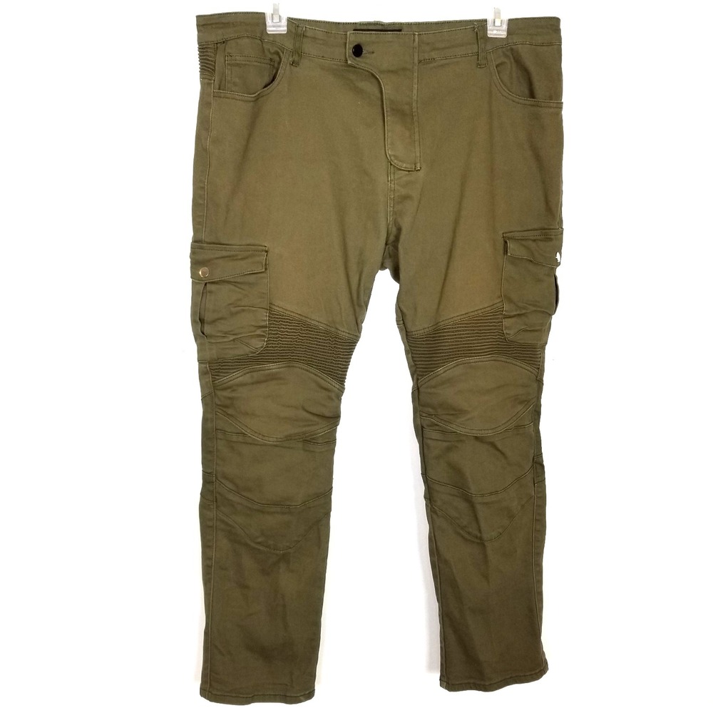 CTBQiTom Motorcycle Motorcross Riding Jeans Men Sz 3XL Olive Green Cargo‎ Canvas